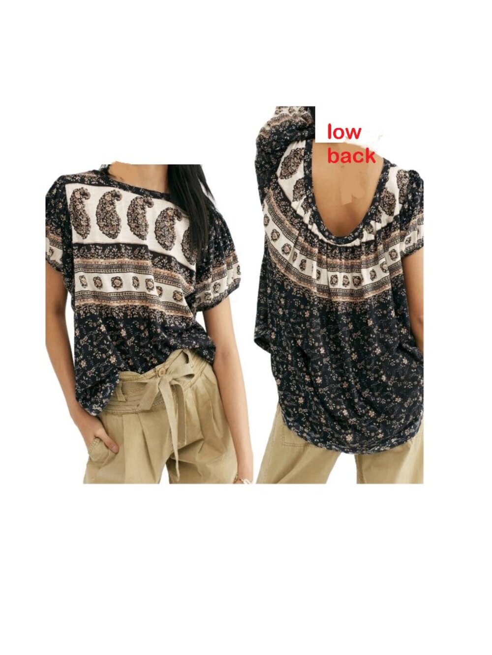 Free People Paisley Printed Peasant Top, M (see video for fit explanation) as is